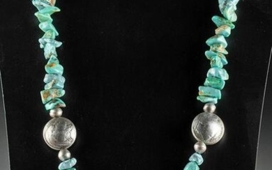 20th C. Navajo Buffalo Nickels & Turquoise Necklace