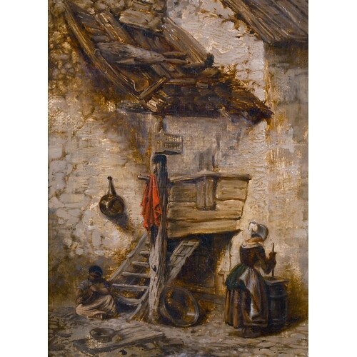 20th Century French School. Figures in a Courtyard, Oil on C...