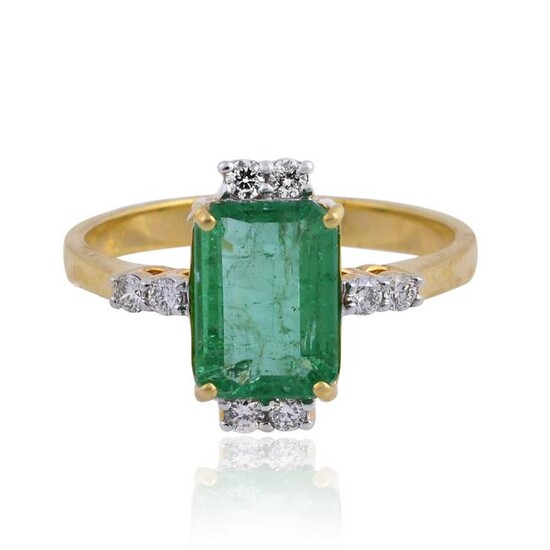 2.20 TCW Emerald HI/SI Diamond Ring Solid 18k Yellow