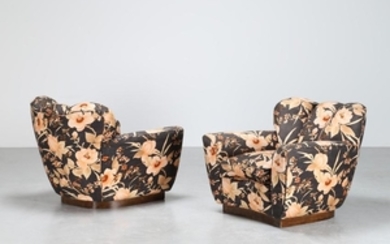FRATELLI MERATI Pair of armchairs. Wood and fabric…