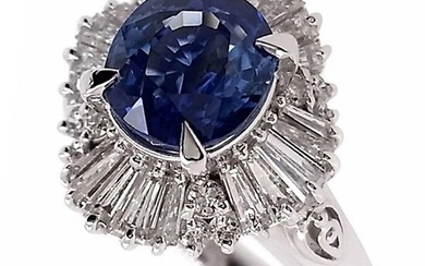 2.64ct Sapphire and 0.96ct Natural Diamonds - IGI Report - Platinum - Ring Sapphire