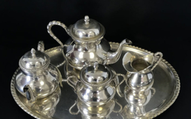 Tea service, 1 Tray 1 Sugar bowl 2 Teapot 1 Milk jug (5) - .800 silver - Italy - Second half 20th century