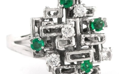 Modernist Designer - 18 kt. White gold - Ring Diamond - Emerald