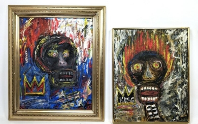 2pc LUKE S Signed Skull Paintings. Each with image of b