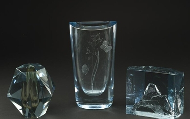 3 Pcs Blue Art Glass Signed Stromberg