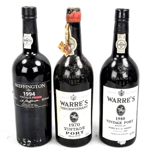3 bottles of Vintage Port, Warre's 1970 -Tercentenary, Warre...
