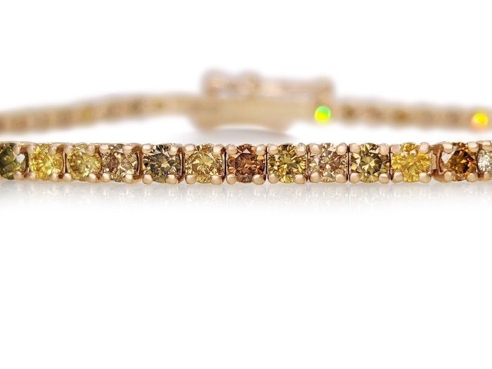 3.35 Carat Fancy Colors Diamond Tennis Riviera - 14 kt. Pink gold - Bracelet - NO RESERVE
