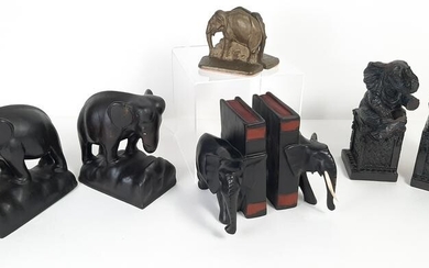 4 Pairs Elephant Bookends incl. Wood Carved