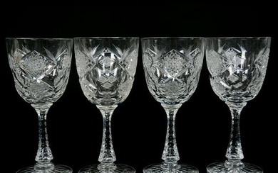 (4) Water Goblets, ABCG Signed Hawkes Queens Pattern