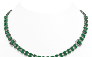 41.63 ctw Emerald & Diamond Necklace 14K White Gold