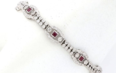 4.86 ct. - Vintage - No Reserve Price - 18 kt. White gold - Bracelet - 3.06 ct Diamonds - Rubies