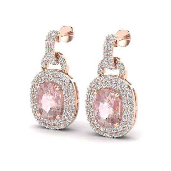 5 ctw Morganite & Black VS/SI Diamond Earrings 14K Rose