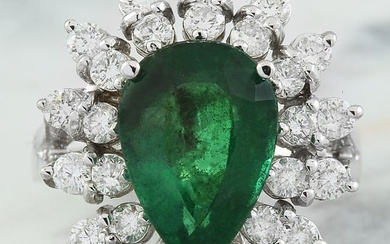 5.20 Carat Emerald 14K White Gold Diamond Ring