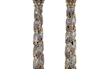 A Pair of Spanish Baroque Polychrome and Parcel Gilt Columns