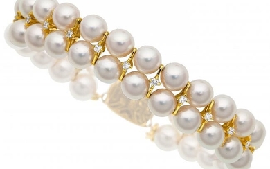 55061: Diamond, Cultured Pearl, Gold Bracelet, Mikimoto