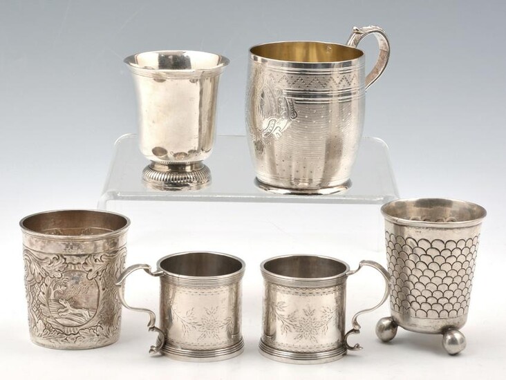 6 Early Continental Silver Cups. Tallest: 3 3/4".