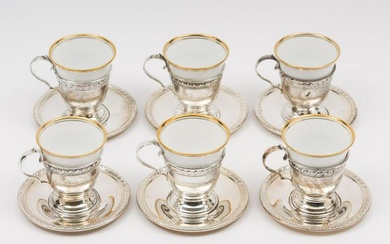 6 Porcelain and Sterling Demitasse Cups and Saucers