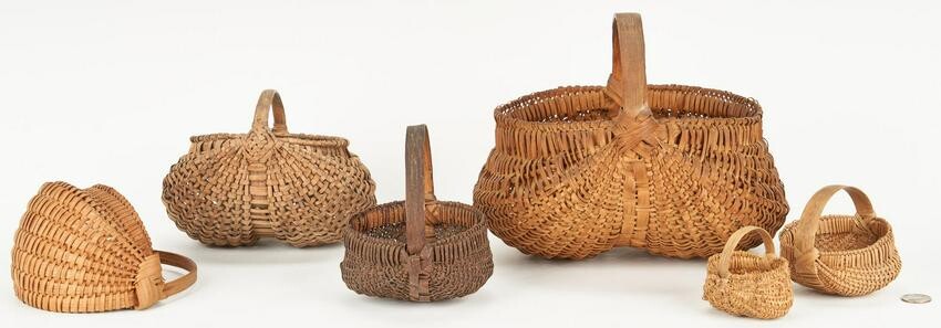 6 Southern Split Oak Baskets, incl Miniatures
