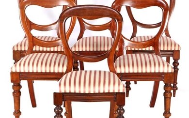(-), 6 walnut dining chairs with balloon backs...