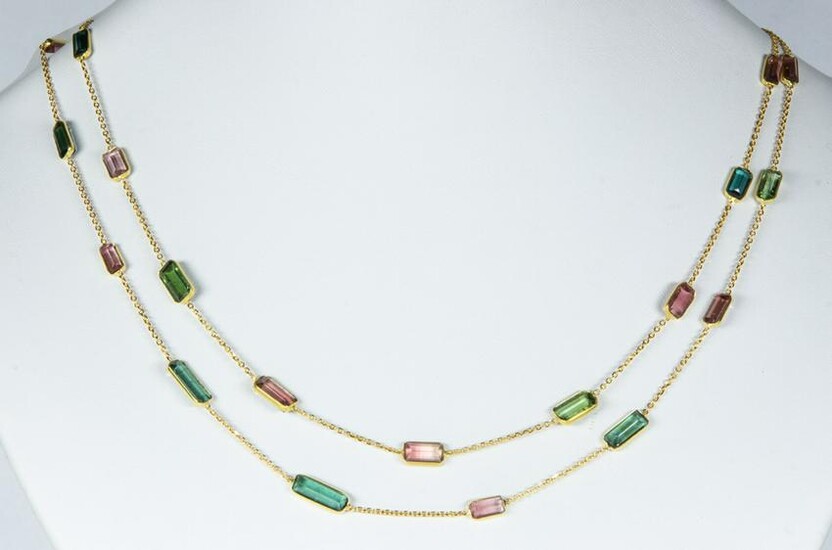 (Lot of 2) Tourmaline, 18k yellow gold necklaces