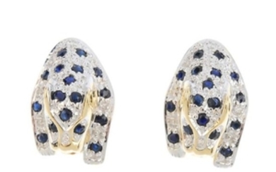 A pair of 9ct gold sapphire and diamond leopard