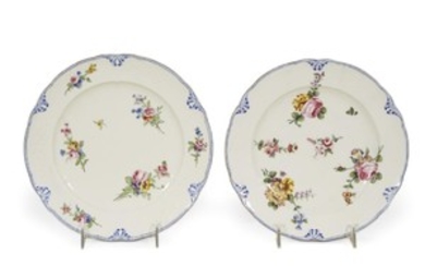 An assembled pair of Sèvres floral decorated plates 18th...