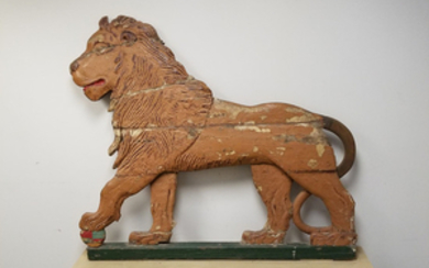 Carved and Painted Wood Lion-form Carousel Seat End on a Plinth