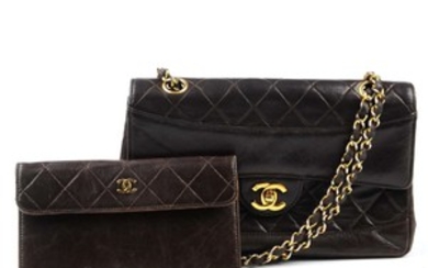 CHANEL - a vintage brown lambskin leather handbag with interior purse. View more details
