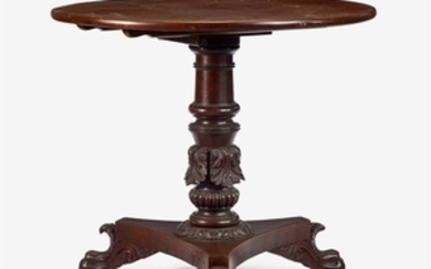 Classical carved mahogany tilt-top tea or center table Attributed...