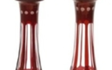 Pair of Cut Cranberry Decanters