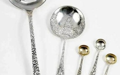 Eight Pieces Repousse Sterling Flatware