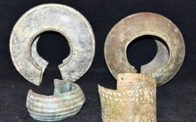Four African Bronze and Brass Cuff Bracelets
