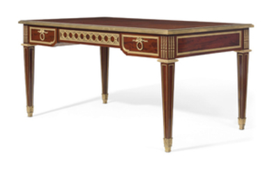 A FRENCH ORMOLU-MOUNTED MAHOGANY BUREAU PLAT, IN THE MANNER OF JEAN-HENRI RIESENER, LATE 19TH CENTURY