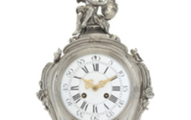 A FRENCH SILVERED-BRONZE AND GILT-METAL MANTEL CLOCK, SECOND HALF 19TH CENTURY