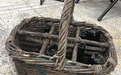 French wicker wine bottle basket