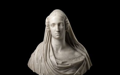 Giovanni Battista Comolli ( Valenza 1775 - Milano 1831 ) , (attributed) "Portrait of a Melzi d'Eril family noblewoman" white marble bust (h. cm 69) (defects)