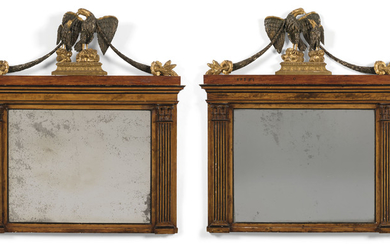 A PAIR OF ITALIAN OR CENTRAL EUROPEAN GRAINED, EBONISED, BRONZED AND PARCEL-GILT OVERMANTELS, SECOND QUARTER 19TH CENTURY