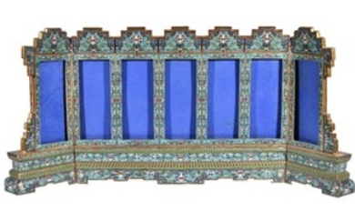 A large Chinese cloisonnÃ© table screen