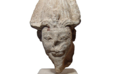 Large Egyptian limestone head of Osiris, Late Period