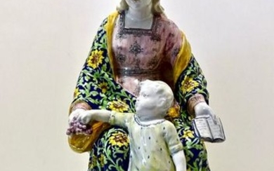 Large Minghetti Faience Madonna & Child Figurine