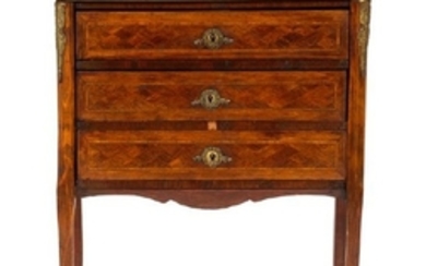A Louis XVI Style Fruitwood Marble Top Side Cabinet
