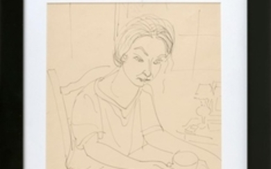 MARGARETT W. MCKEAN SARGENT, Connecticut/Massachusetts, 1892-1978, "More Coffee"., Ink on paper, 12" x 9" sight. Framed 18" x 14".
