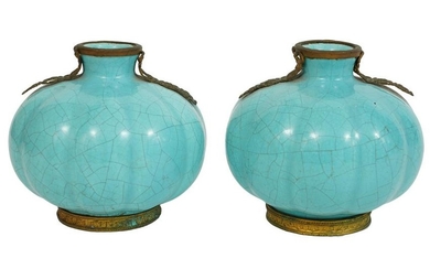 Pr. Chinese Robin's Egg Blue Crackle Vases