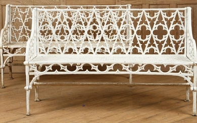 PR GOTHIC STYLE PAINTED CAST IRON GARDEN BENCHES