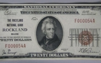 Twenty Dollar U.S. Note from The Rockland National Bank