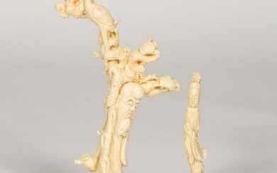 Two Chinese Carved White Coral Guanyin & Elder
