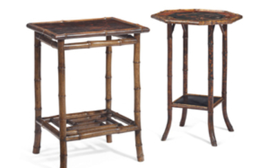 TWO FRENCH BAMBOO AND JAPANNED OCCASIONAL TABLES, LATE 19TH/20TH CENTURY