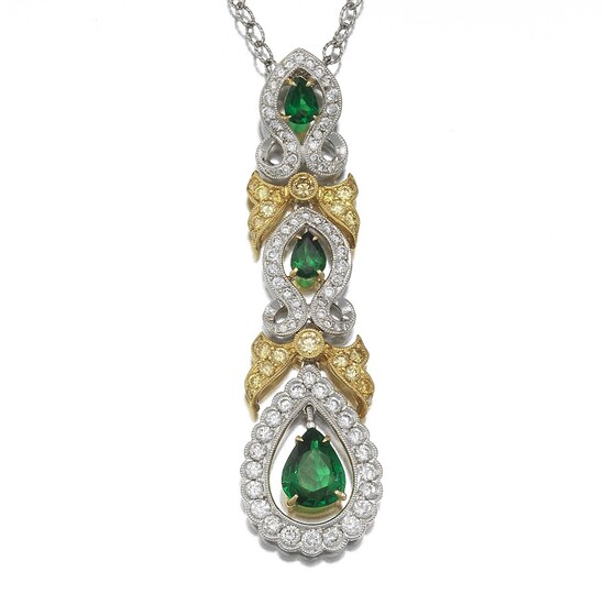 Simon G Two-Tone Gold, Tsavorite Garnet and Diamond Baroque Style Pendant on Chain