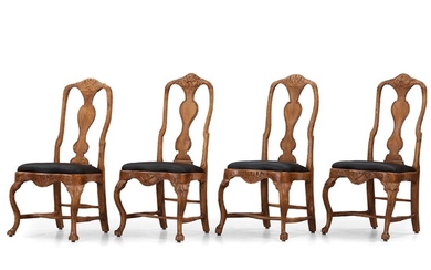 A set of four matched Swedish Rococo chairs, second part of the 18th century.