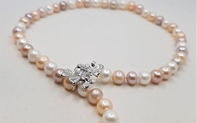 925 Silver - 10x11mm Multi Cultured Pearls - Necklace